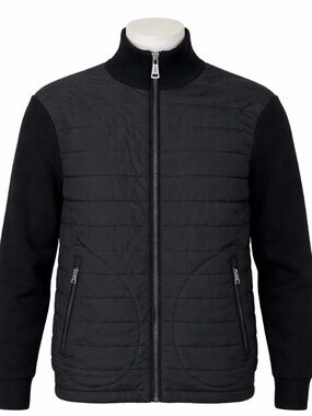 Polo Ralph Lauren Black Quilted Hybrid Jacket  Classic Designer Knit Mens Coat